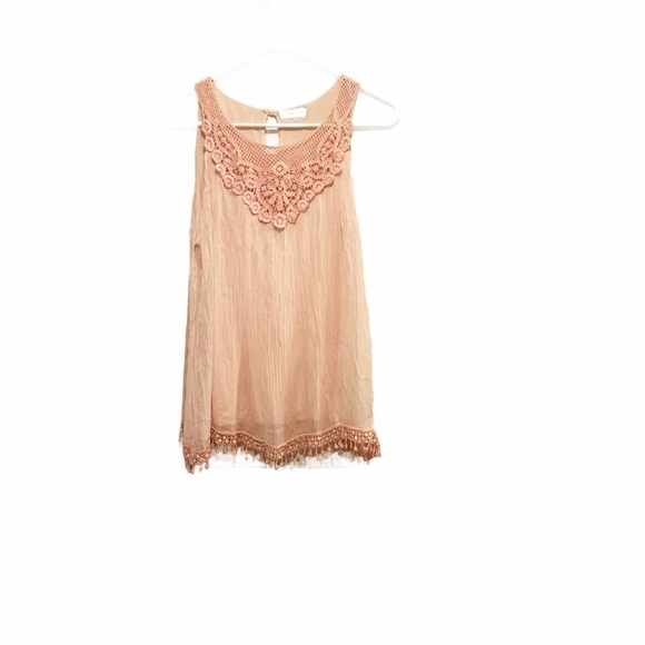 Elegant silk Peach Lace Blouse size large - Picture 1 of 8